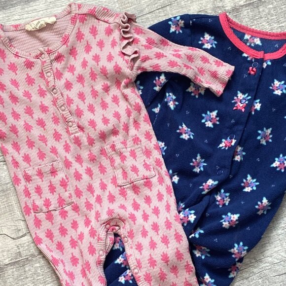 Baby Girls Long Sleeve Romper Set With Floral Patterns & Ruffles 3-6M - Picture 1 of 7